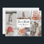Liefde en Bedankt 6 Foto Collage Weddenschap Harte<br><div class="desc">Modern, Elegant "Liefde en Bedankt" Script Wit en Zwart 6 Photo Collage Wedding Dank u Card. Stijlvolle bruiloft bedankkaart sjabloon met zes (6) foto aan de voorkant en een (1) foto aan de achterkant. Met het "Liefde en Bedankt" script in een wervelende handgeschreven kalligrafie in zwart op witte achtergrond. Gemakkelijk...</div>