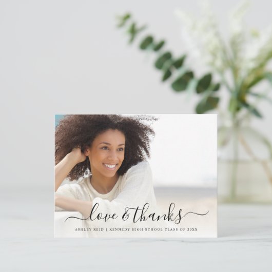 Liefde en Bedankt Afstuderen Foto Overlay Briefkaart (Staand voorkant)