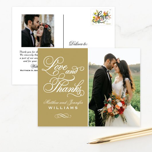 Liefde en Bedankt Antiek bruiloft Foto bedankt Briefkaart