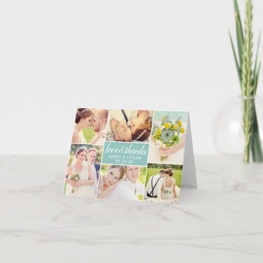 Liefde en Bedankt Aqua Blue Wedding Photo Collage (Voorkant)