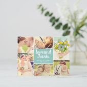 Liefde en Bedankt Aqua Blue Wedding Photo Collage Briefkaart (Staand voorkant)
