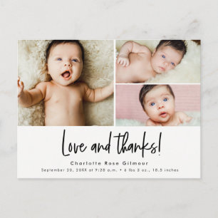 Liefde en bedankt Baby 3 foto's Bedankt Briefkaart