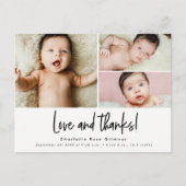 Liefde en bedankt Baby 3 foto's Bedankt Briefkaart (Voorkant)