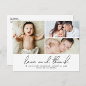 Liefde en Bedankt Baby 3 Foto's geboorteaankondigi Briefkaart (Voorkant / Achterkant)
