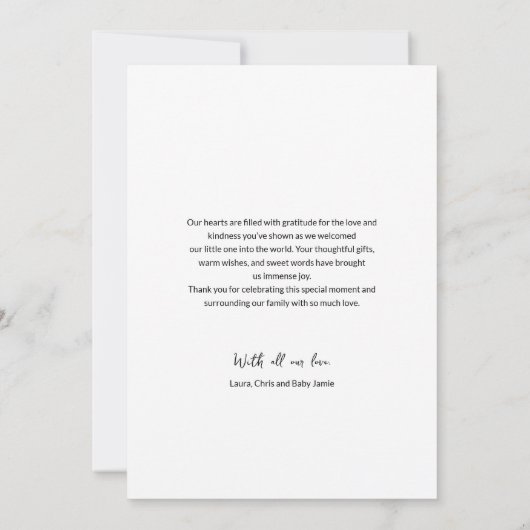 Liefde en Bedankt Baby Foto Geboorteaankondiging (Achterkant)