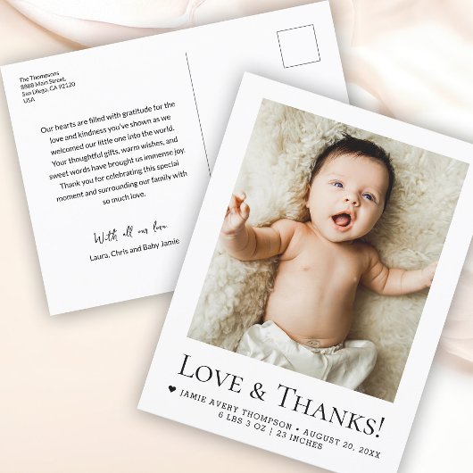 Liefde en Bedankt Baby Foto Geboorteaankondiging Briefkaart