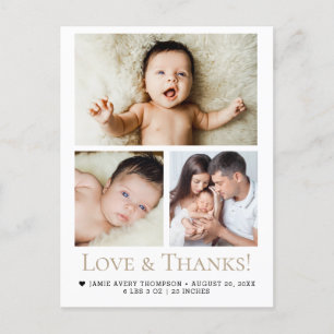 Liefde en Bedankt Baby Foto Geboorteaankondiging Briefkaart