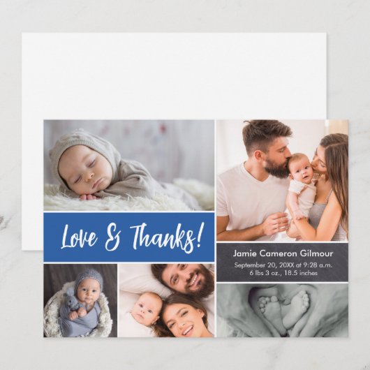 Liefde en Bedankt Baby Fotocollage Blauw (Voorkant / Achterkant)