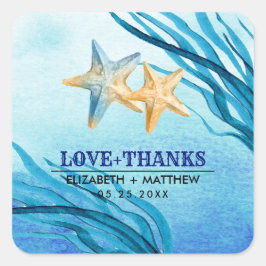 Liefde en Bedankt. Beach Starfish Weddenkers Vierkante Sticker