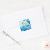 Liefde en Bedankt. Beach Starfish Weddenkers Vierkante Sticker (Envelop)