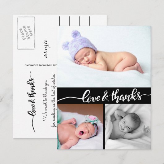 Liefde en Bedankt bij geboorte | Foto Baby Aankondigingskaart (Voorkant / Achterkant)