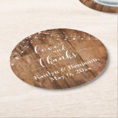 Liefde en Bedankt, bijtend bruin hout en licht Ronde Kartonnen Onderzetter (Gebogen)
