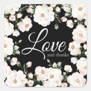 Liefde en Bedankt Black Elegant White Roses Weddin Vierkante Sticker