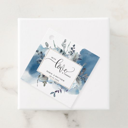 Liefde en Bedankt, blauwe Waterverf en Floral Bedankjes Labels (In situ)