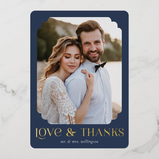 Liefde en Bedankt Blue Gold Weddenschap Hartelijk Folie Uitnodiging (Voorkant)