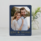 Liefde en Bedankt Blue Gold Weddenschap Hartelijk  Folie Uitnodiging (Staand Voorkant)