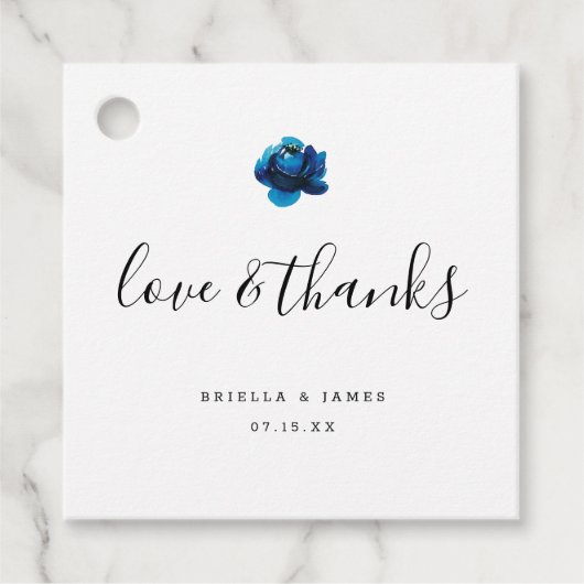 Liefde en Bedankt Blue Peony bruiloft dank u Bedankjes Labels (Voorkant)