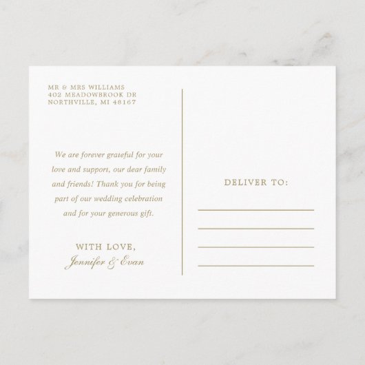 Liefde en Bedankt Blush Gold Foto Bruiloft Dank u Briefkaart (Achterkant)