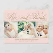 Liefde en Bedankt Blush Gold Foto Bruiloft Dank u Briefkaart (Voorkant)
