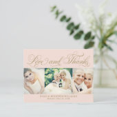 Liefde en Bedankt Blush Gold Foto Bruiloft Dank u Briefkaart (Staand voorkant)