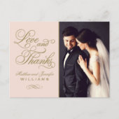 Liefde en Bedankt Blush Gold Foto Bruiloft Dank u Briefkaart (Voorkant)