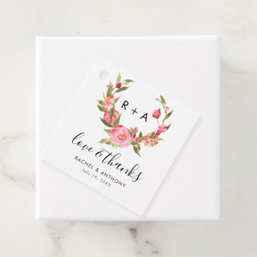 Liefde en Bedankt Blush Pink Rose Wedding Script Bedankjes Labels (In situ)