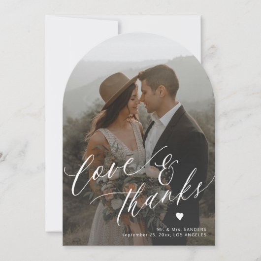 Liefde en bedankt boog foto bruiloft dank je kaart (Voorkant)