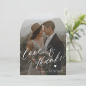 Liefde en bedankt boog foto bruiloft dank je kaart (Staand voorkant)