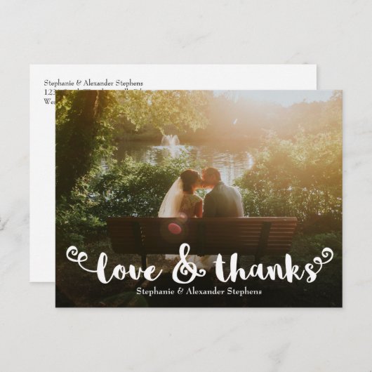 Liefde en Bedankt Borstel Bruiloft Foto Dank u Kaa Briefkaart (Voorkant / Achterkant)