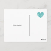 Liefde en bedankt briefkaart met aqua  hart (Achterkant)