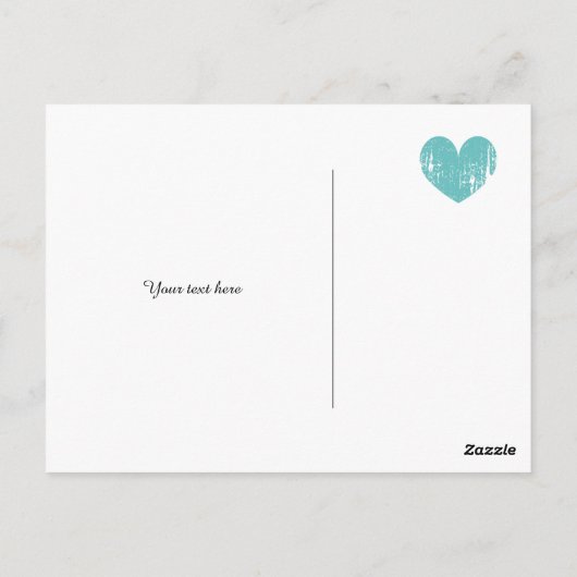 Liefde en bedankt briefkaart met aqua  hart (Achterkant)