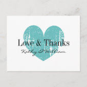 Liefde en bedankt briefkaart met aqua  hart (Voorkant)