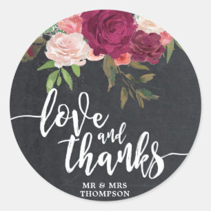 Liefde en bedankt Bruiloft Bruids Bloemen sticker