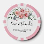 Liefde en Bedankt Bruiloft Custom Roze Bloemen Boh Poker Chips (Voorkant)