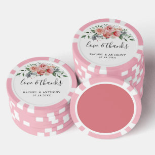 Liefde en Bedankt Bruiloft Custom Roze Bloemen Boh Poker Chips