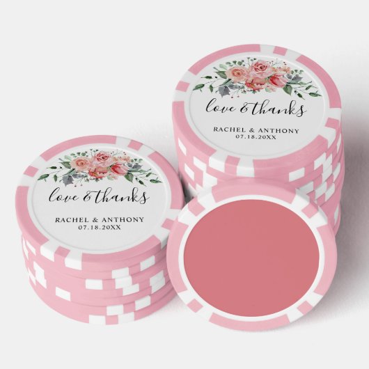 Liefde en Bedankt Bruiloft Custom Roze Bloemen Boh Poker Chips (Opstapeling)