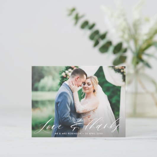 Liefde en bedankt, bruiloft dank je kaart (Staand voorkant)