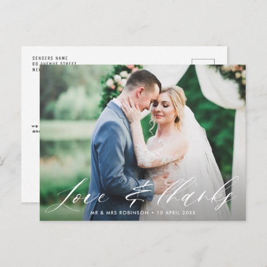 Liefde en bedankt, bruiloft dank je kaart (Voorkant / Achterkant)