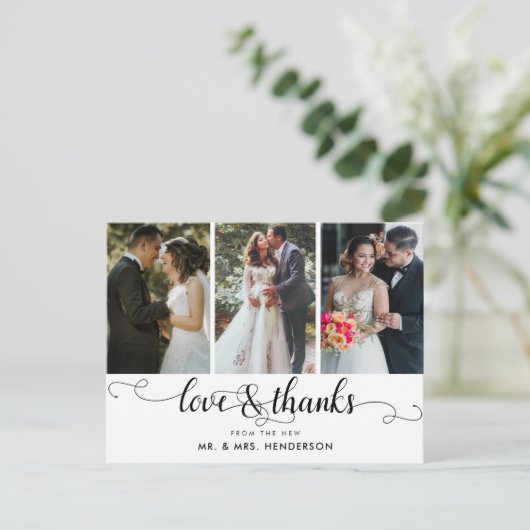 Liefde en Bedankt bruiloft foto collage dank u Briefkaart (Staand voorkant)