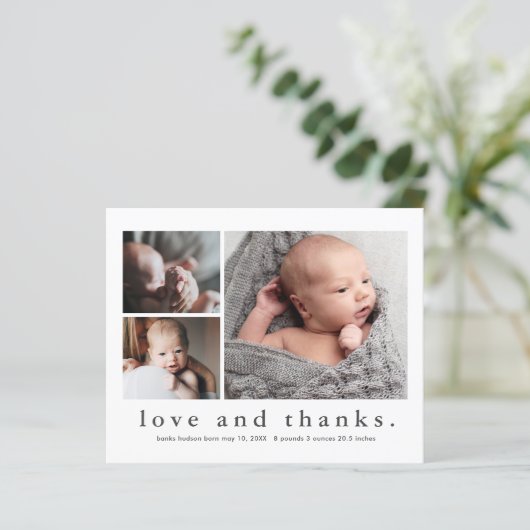 Liefde en Bedankt Budget Foto Baby Dank je kaart (Staand voorkant)