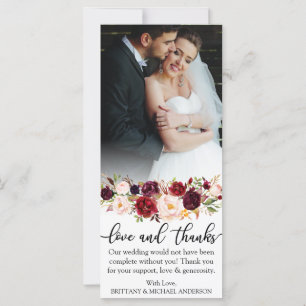 Liefde en Bedankt Burgundy Floral Wedding Photo Ca Kaart