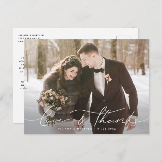 Liefde en Bedankt Casual Manuscript Weddenschap Ha Briefkaart (Voorkant / Achterkant)