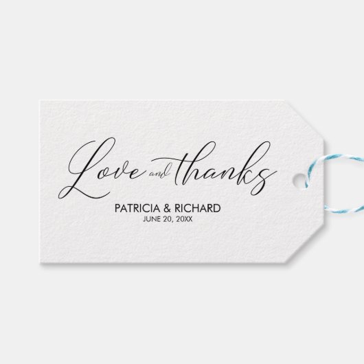 Liefde en Bedankt Chic Script Wedding Favors Label Cadeaulabel (Voorkant (Horizontaal))