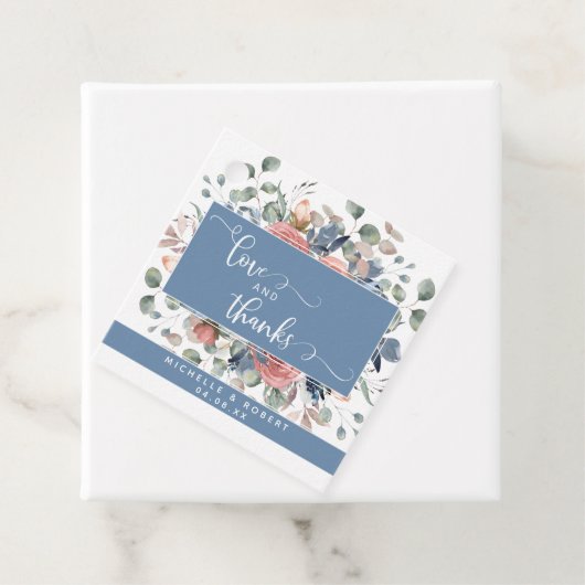 Liefde en Bedankt, Dusty Blue Blissful Floral Bedankjes Labels (In situ)