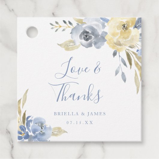 Liefde en Bedankt Dusty Blue Waterverf Floral Bedankjes Labels (Voorkant)