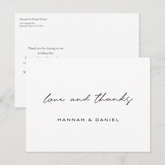 Liefde en Bedankt Eenvoudig huwelijk Dank je wel Briefkaart (Voorkant / Achterkant)