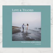 Liefde en Bedankt Eenvoudig minimalistisch Blauwgr Sparkling Wijnetiket (Enkel label)