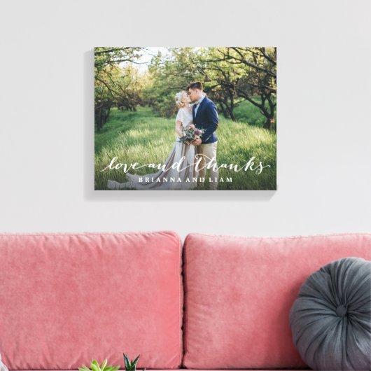Liefde en Bedankt Eenvoudig script, volledige foto Canvas Afdruk (Insitu (Woonkamer))