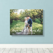 Liefde en Bedankt Eenvoudig script, volledige foto Canvas Afdruk (Insitu (Houten vloer))