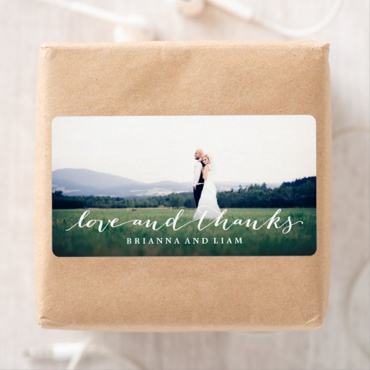 Liefde en Bedankt Eenvoudig script, volledige foto Etiket (Insitu)